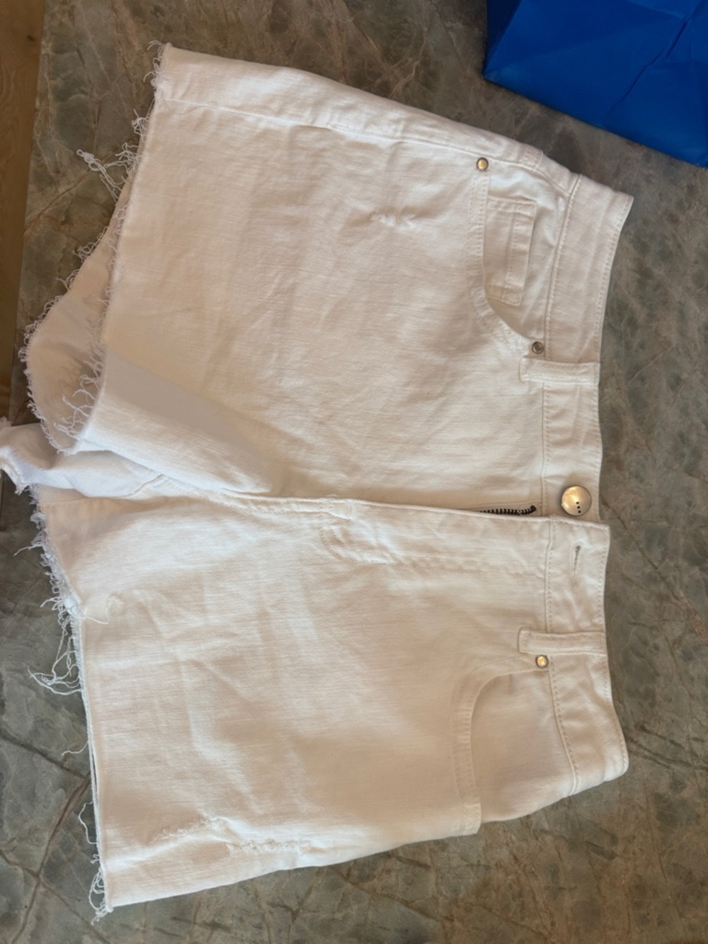 Women's White Frayed Hem Denim Shorts